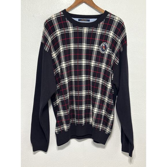 VTG Tommy Hilfiger Golf Plaid Sweater XL Blue 1999 U.S.Open Preppy Blokecore - Picture 1 of 11